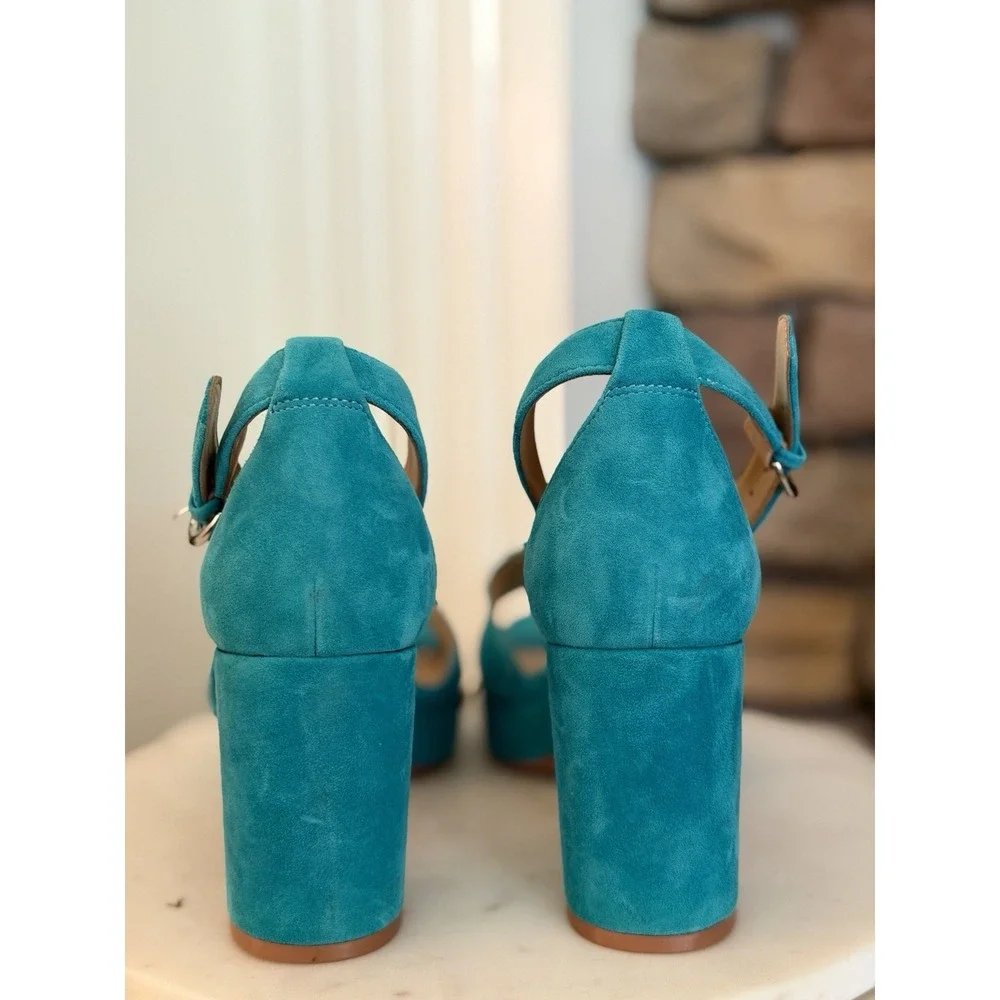 Naturalizer Pearlyn Women's 9.5M Teal Suede Leather Platform Block Heel Sandals - Picture 6 of 7